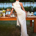 Wooden Ear Shoulder White One-piece Dress