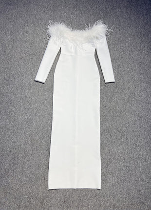 SS Fur Collar Dress White