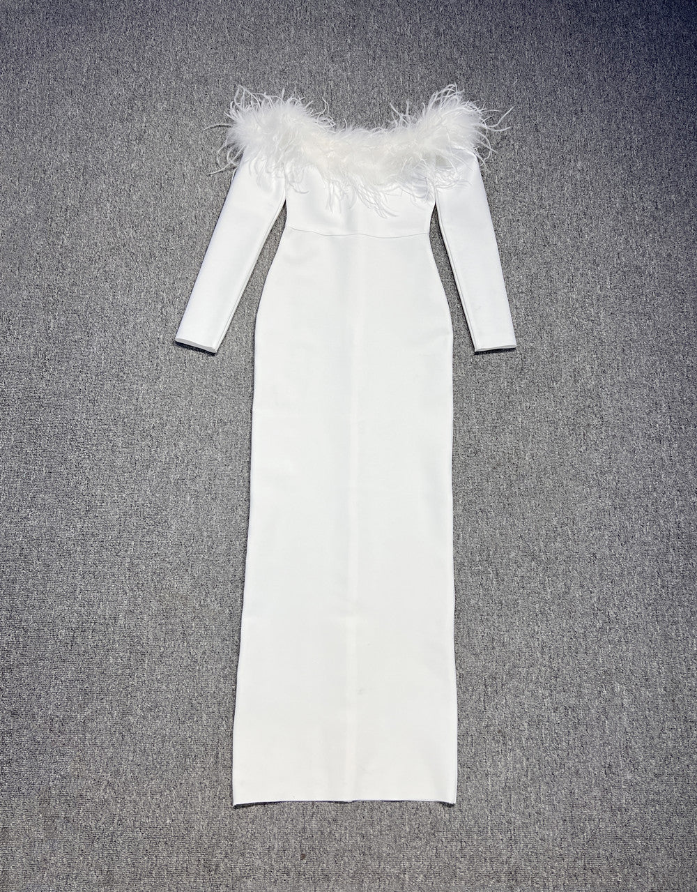 Women's Fur Collar One-piece Dress White