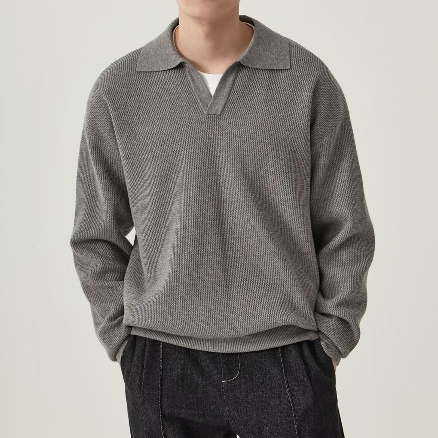 Men's Loose Long Sleeves Sweater Gray
