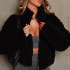 Women’s Short Jacket Lamb Wool Coat Black