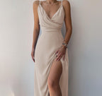 Slit Sling Summer Suspender Dress Khaki