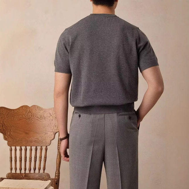 Men's Round Neck Short Sleeve Knitted T-shirt