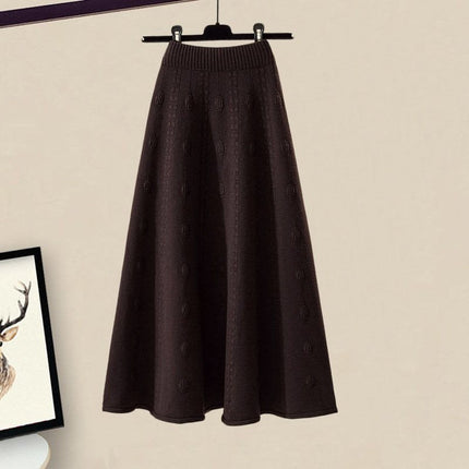 All-matching Knitted Sweater Skirt Two-piece Set brown skirt