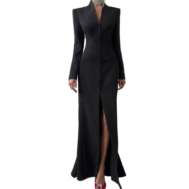 Waist Slit French Dress Black