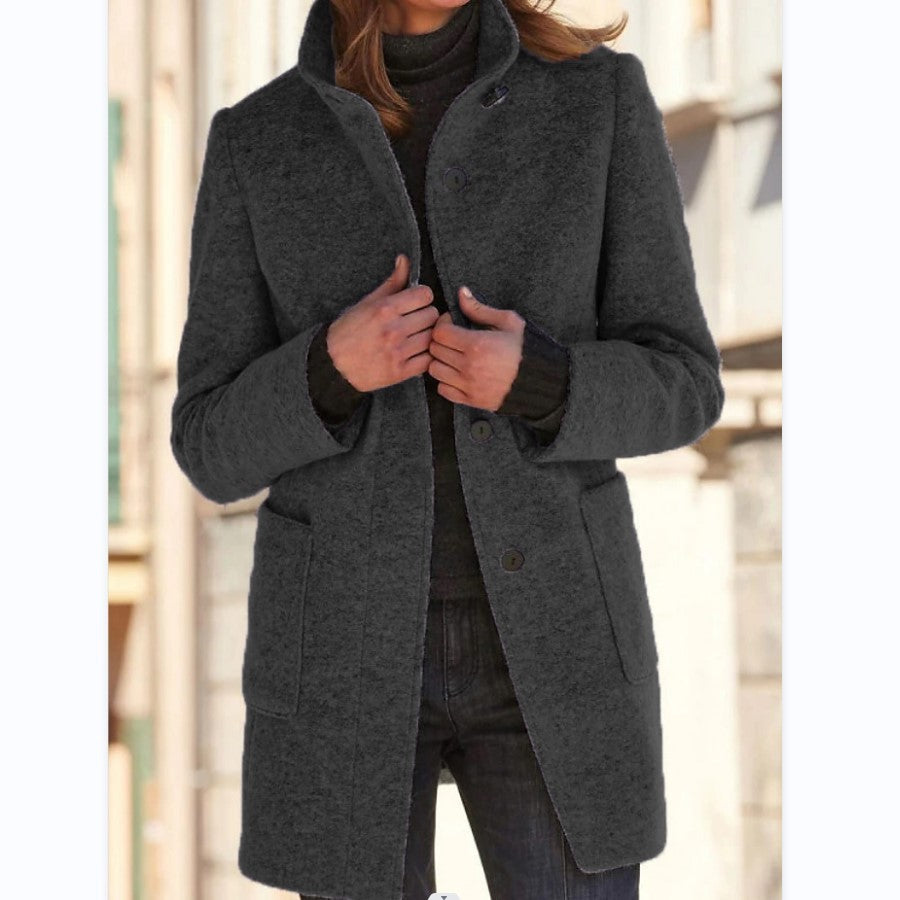 Women’s Winter Casual Button Outwear Coat Black
