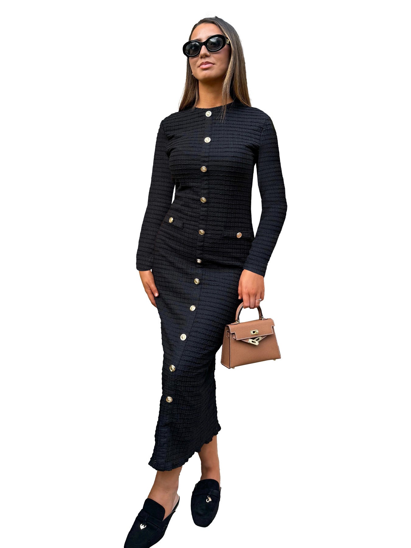 SS Knitted Long-sleeved Dress Black
