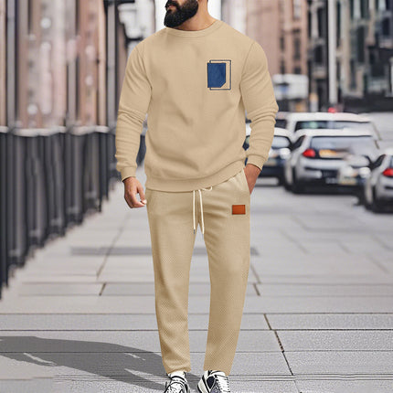 Men's Sport Suit Color Matching Sweater Two-piece X Khaki