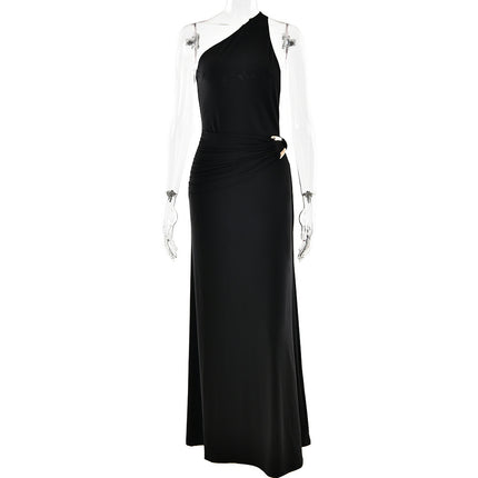 Sexy Backless Metal Decoration Elegant Dress