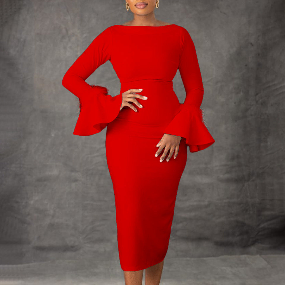 SS Sheath Bell Dress Red
