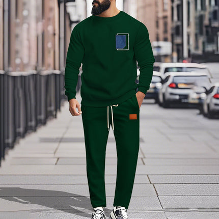 Men's Sport Suit Color Matching Sweater Two-piece X Dark Green