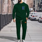 Men's Sport Suit Color Matching Sweater Two-piece X Dark Green