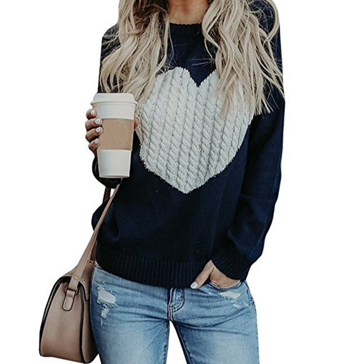 Love Printed Pullover Sweater Navy Blue