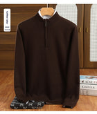 Men's Half Zipper Worsted Wool Sweater Brown