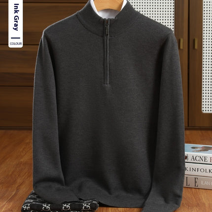 Men's Half Zipper Worsted Wool Sweater Graphite Gray