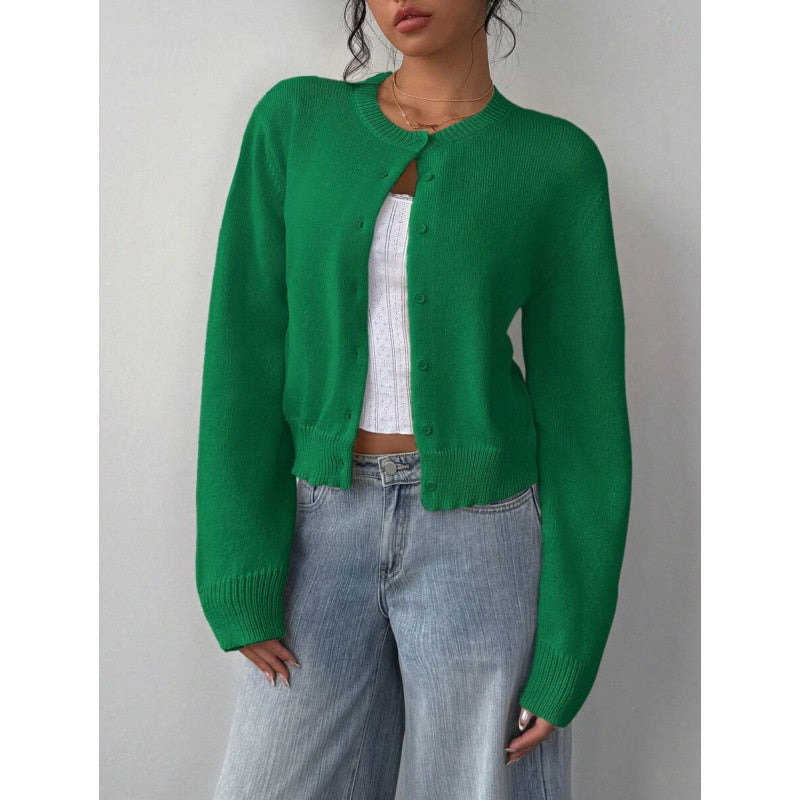 Chic Knitted Cardigan Short Sweater Green