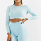 Seamless Yoga Long-sleeved Top Tight Quick Dry Hygroscopic Suit For Women sky blue