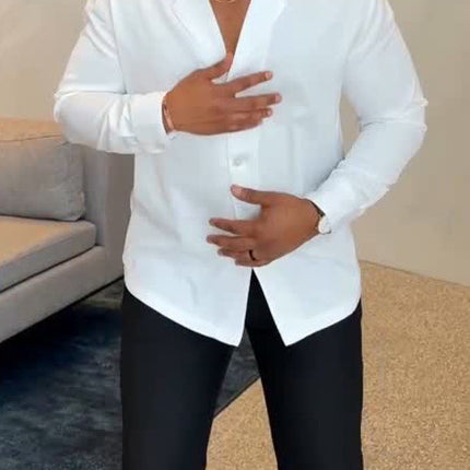 White Long Notch Button-down Shirt