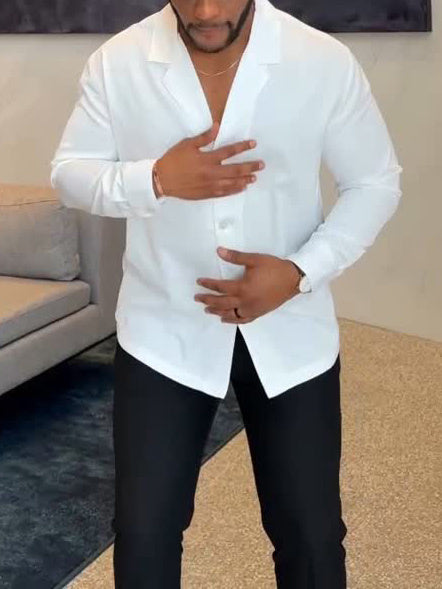 White Long Notch Button-down Shirt