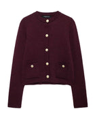 SS Button Cardigan Wine red
