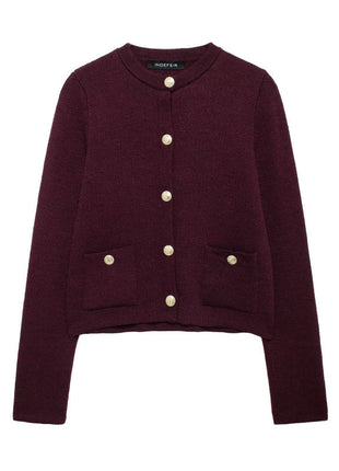 SS Button Cardigan Wine red