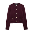 Gold Decorated Button Cardigan Wine red
