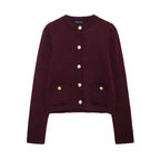 Gold Decorated Button Cardigan Wine red