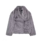 Winter Plush Coat Fashion Thicken Lapel Outwear Jacket Gray
