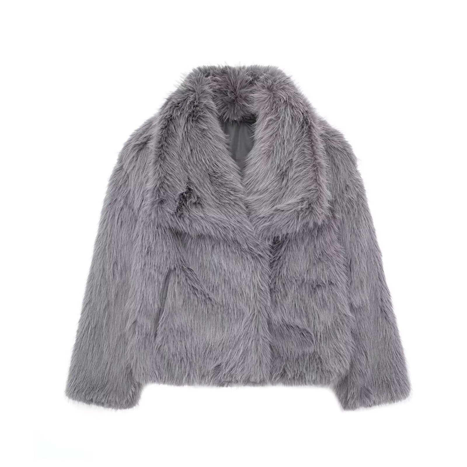 Winter Plush Coat Fashion Thicken Lapel Outwear Jacket Gray