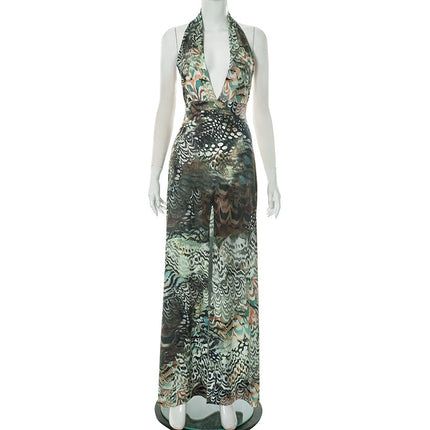 SS Abstract Printing Dress gray green