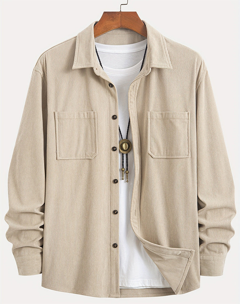 Corduroy Casual All-matching Shirt Coat Beige