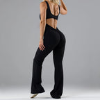 Women’s Tight Yoga Bodysuit Hollow Seamless Black