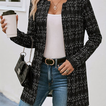 Casual Elegant Plaid Cardigan Black