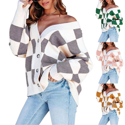 Women's Checkered Knitted Cardigan
