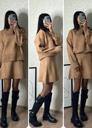 SS Sweater Skirt Sets Camel