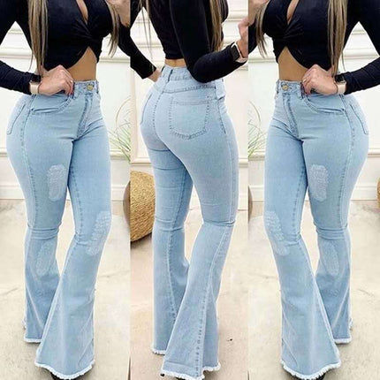 Women Fashion Elastic Ladies Jeans Pants Light blue