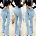Women Fashion Elastic Ladies Jeans Pants Light blue