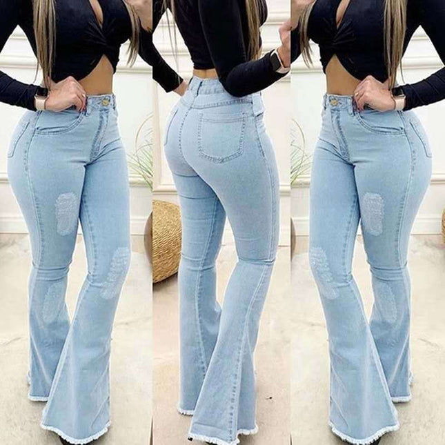 Women Fashion Elastic Ladies Jeans Pants Light blue