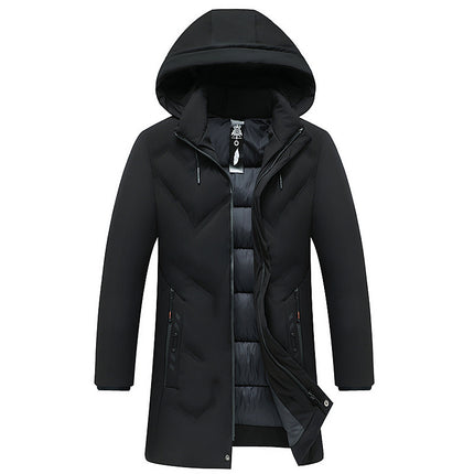 Men's Casual Thickening Mid-length Hooded Detachable Warm Jacket
