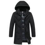 Men's Casual Thickening Mid-length Hooded Detachable Warm Jacket