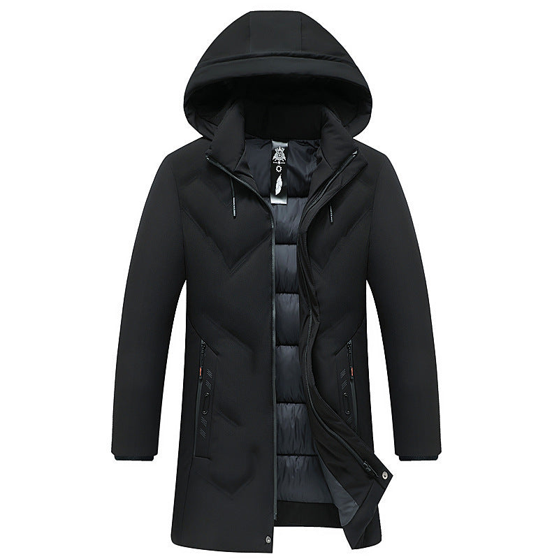 Men's Casual Thickening Mid-length Hooded Detachable Warm Jacket
