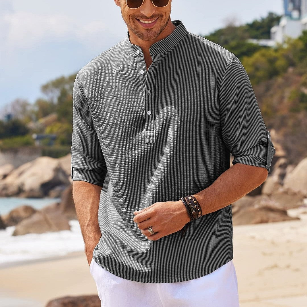 Men's Casual Shirt Long Sleeve Stand Collar Shirt