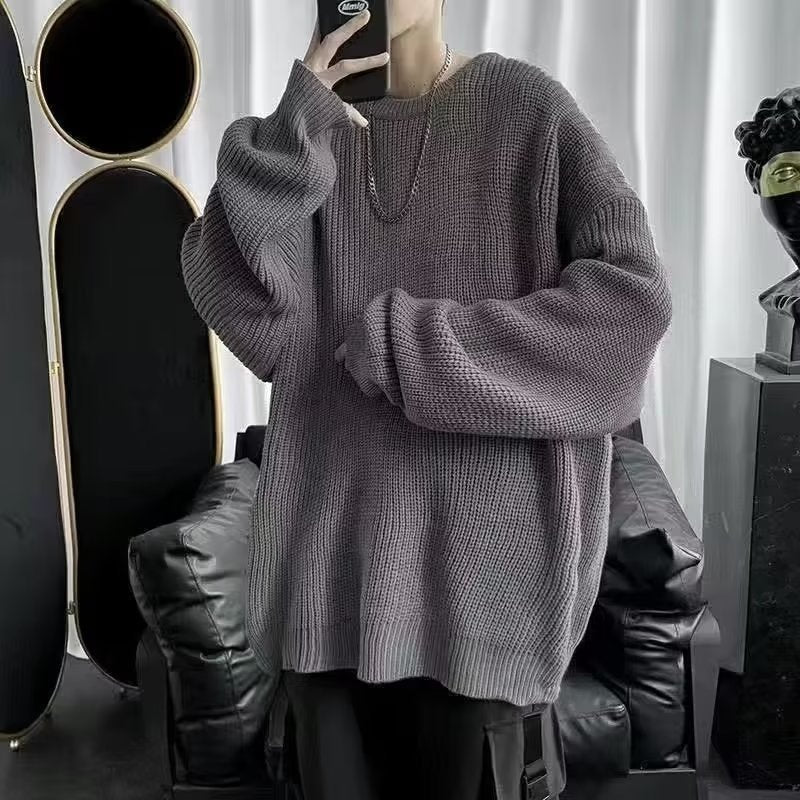 Loose Casual Retro Trendy Sweater Dark Gray