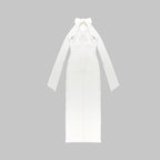 Wooden Ear Shoulder White One-piece Dress