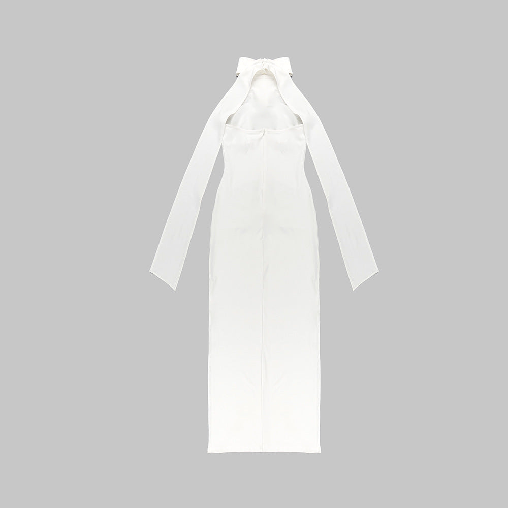 Wooden Ear Shoulder White One-piece Dress