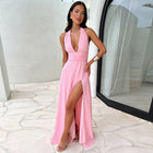Sexy Halterneck Slit Dress Pink