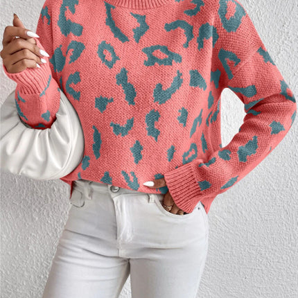 Spring And Autumn Temperament Leopard Print Jacquard Top Wine red