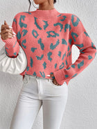Spring And Autumn Temperament Leopard Print Jacquard Top Wine red
