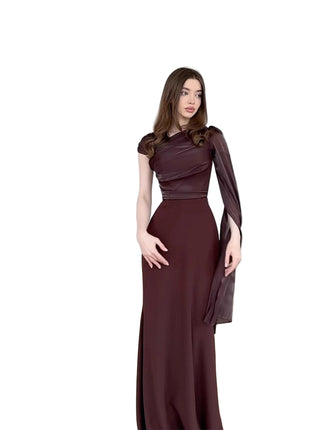 SS Elegant Satin Dress Dark Brown