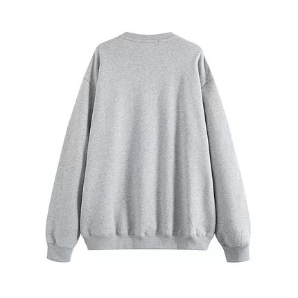 Fleece Boston Letters Print Cotton Pullover Sweatshirt